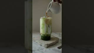 Dirty Matcha Latte in 15 secs 🍵 recipe matcha [upl. by Kiraa]