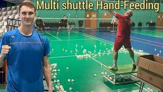 Multi shuttle handfeeding  Badminton training [upl. by Pelaga]