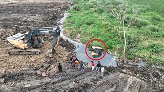 Amazing Technique Skills Bulldozer Secure Sinking In Deep Water Recovery By Crane Truck PampH 90T [upl. by Arreis]