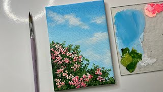 Easy flower painting cloud painting technique acrylic painting tutorial for beginners [upl. by Nyrraf246]