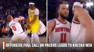 WILD FINISH TO PACERSKNICKS GAME 1 😱 Offensive foul call on Pacers leads to Knicks W  NBA on ESPN [upl. by Luther]