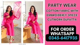 Cotton Partywear Embroidered Suit amp cutwork sleeves  four side cutwork chiffon dupatta  2024 [upl. by Tolecnal741]