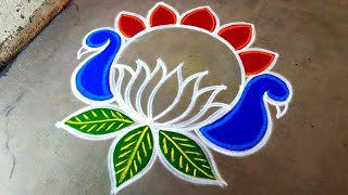 New year 2024 peacock rangoli designsnew year muggulu designsnew year mayil kolam Amazingrangoli [upl. by Ofella]