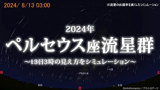 2024年 ペルセウス座流星群のシミュレーション（8月13日午前3時の見え方） [upl. by Barram]