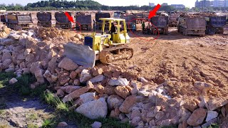 Impressive Bulldozer Still Working Hard Pushing Rock While Dump Truck Driver Waiting For A Long time [upl. by Solokin441]