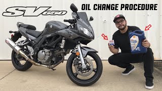 Suzuki SV650 Oil Change Procedure Using Rotella T6 Suzuki Genuine Parts Oil Filter amp Crush Washer [upl. by Vincenta]