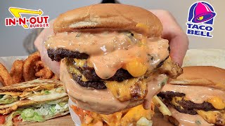 MUKBANG EATING IN N OUT 4X4 SAUCY CHEESEBURGER ANIMAL STYLE FRIES TACO BELL CRUNCHWRAP SUPREME ASMR [upl. by Janiuszck601]