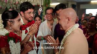 ISKCON Vedic Wedding  HH Radhanath Swami blesses Arjun Sakha Dasa and Subhikshaa 😇 [upl. by Uziel]