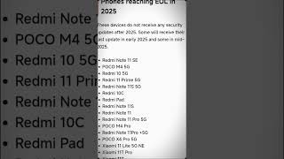 List devices EOL Xiaomi 2025 smartphone viral xuhuong xiaomi redmi hyperos android poco [upl. by Chouest]