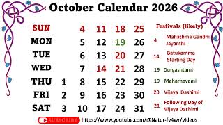 October Calendar 2026 october2026calendar calendaroctober [upl. by Nhaj]