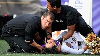 Ravens cheerleader stretcher after a crash during the Ravens against Tennessee Titans [upl. by Brause90]