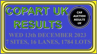 COPART UK AUCTION RESULTS FOR WED 131223 [upl. by Srevart]