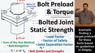 Bolt Preloading amp Torque  Static Strength of Bolted Joints  Load Factor  Joint Separation Factor [upl. by Iridissa]