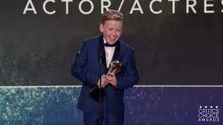 Jude Hill accepts his best young actor award at the 27th Annual Critics Choice Awards [upl. by Sucramd]