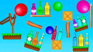 Juegos para Niños Pequeños  Bottle Knock Down Hit Niveles 140  Videos de Pelotitas Infantiles [upl. by Anivlem]