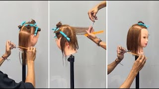 Basic Long to Bob Haircut Tutorial with Round Graduation amp Layered Bob Hair Cutting Techniques [upl. by Ailes]