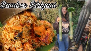 Cooking and eating BAMBOO BIRYANI  Chicken Biryani Cooking in Bamboo village style  Northeast [upl. by Acinelav]