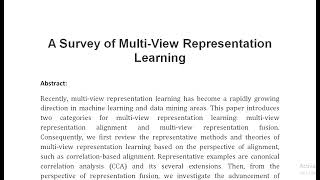 A Survey of Multi View Representation Learning [upl. by Sarson42]