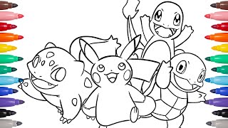 Pokemon Coloring Pages  Coloring Pikachu with Gen 1 Starters [upl. by Lanae]