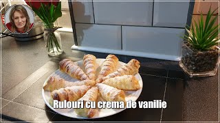 Rulouri cu crema de vanilie Pas cu pas Puff pastry rolls with vanilla cream [upl. by Alabaster]