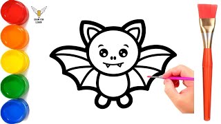 How to Draw bat drawing Painting and Coloring for Kids amp Toddlers  Draw Paint and Learn [upl. by Natalina]