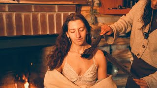 ASMR Scalp Check Massage Feather Sweep amp Hair Braiding 🔥 Real Crackling Fire Sounds Real Person [upl. by Ylremik]