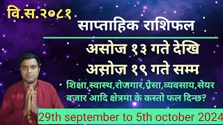 Saptahik Rashifal asoj 13 to asoj 19 september 28 to october 5  weekly horoscope  by aadhyatmik [upl. by Kellyann]