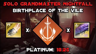 Solo Grandmaster Nightfall  Birthplace Of The Vile In 18 Mins  Solar Warlock Destiny 2 [upl. by Waddington512]