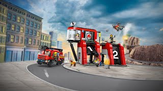 LEGO City Brandweerkazerne en brandweerauto  60414  360° [upl. by Tizes]