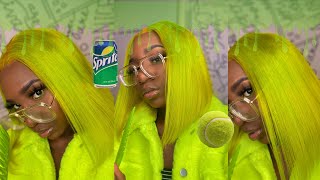 Lime Green Bob Wig Install 🎾  Affordable Amazon Bob Wig  Unice Hair On Amazon [upl. by Blandina904]