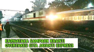 Karnataka Sampark Kranti Overtakes Gita Jayanti Express At Baad [upl. by Pearlstein]