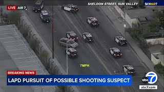 FULL CHASE Shooting suspect dodges LAPD cars during erratic pursuit [upl. by Newcomer]