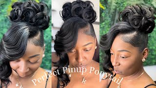 Pin Curl Pin Up Ponytail with layered Quickweave Side bang  Look amp Learn How to achieve this look [upl. by Ynney792]