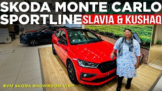 Skoda Monte CarloSportline Slavia amp Kushaq  2024 models  Evm Skoda showroom visit  rechuscarcast [upl. by Munshi]