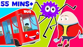 Wheels on the bus  Five little monkeys  nursery rhymes  wheels on bus kids tv [upl. by Eelarac184]