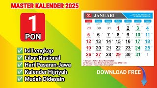 GRATIS DOWNLOAD TEMPLATE KALENDER TAHUN 2025 LENGKAP DENGAN HARI LIBUR NASIONAL [upl. by Cresida]