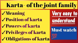 KARTA of the Hindu joint family  Mitakshara  Family Law [upl. by Madeleine]