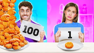 NEW 123 GO 100 LAYERS OF FOOD CHALLENGE  Lucky vs Unlucky Eating for 24 hours [upl. by Ydarb3]