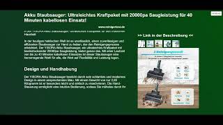 Akku Staubsauger Ultraleichtes Kraftpaket mit 20000pa Saugleistung für 40 Minuten kabellosen Eins [upl. by Nerret263]