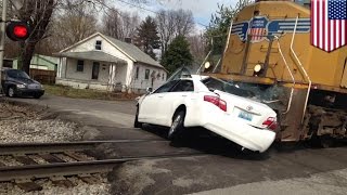 Train crashes into car Fatal accident captured on video by Kentucky trainspotters [upl. by Gisella]