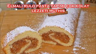 RULO PASTA kırılmadan sarılan elması ve keki aynı anda pişen EN PRATİK rulo pasta [upl. by Atnod828]