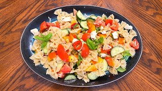 How to make EASY Bow Tie Pasta Salad  Farfalle Pasta Recipe  Garden Mediterranean Style [upl. by Ragouzis337]