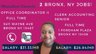 2 Bronx NY Jobs  Hospital Office Positions  Great Salary  Full Time Roles  Apply Today [upl. by Britteny]