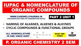 Nomenclature of Organic Compounds  IUPAC Nomenclature  Part 2 Unit 1  POC 1st Carewell Pharma [upl. by Bertolde284]