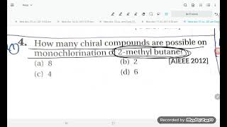 how many chiral compounds are possible on monochlorination of 2 methyl butane [upl. by Saw]