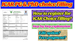 How to do registration for ICAR PG ampPhD choice filling Step by Step  ICAR counseling 2024 [upl. by Ikiv759]