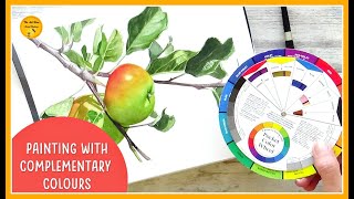 COMPLEMENTARY COLOURS and watercolour techniques  Realistic APPLE painting EASY colour theory [upl. by Yednil993]