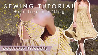 No Pattern needed Open Back Tiered Dress With Scrunchie Straps  Sewing Tutorial [upl. by Elfont]