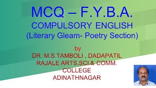 FYBA  Compulsory English  MCQ  Poetry  Literary Gleam [upl. by Llenrrad]