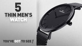 Top 10 Thin Mens Watch 2018 Tonnier Black Stainless Steel Slim Men Watch Quartz Watch [upl. by Ennadroj]